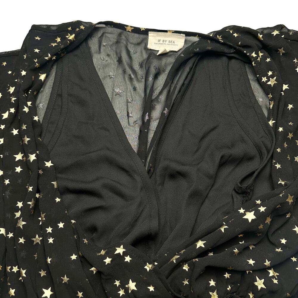 If By Sea Los Angeles | Women | Black Ruffle Gold Star Print Romper | Medium - Picture 10 of 14
